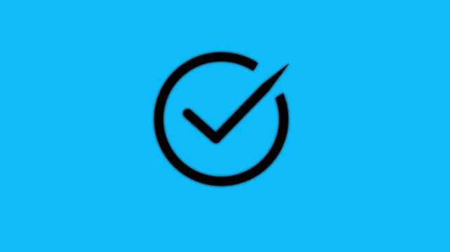 check mark Successfully, check mark black icon with shadow animation on Cyan background, Yes checkmark icon symbol Animation.