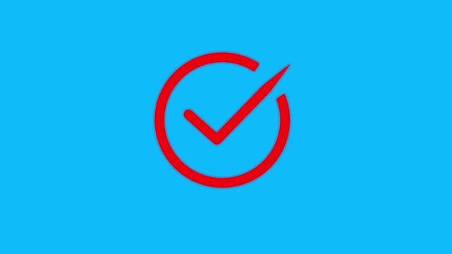 check mark Successfully, check mark Red icon with shadow animation on Cyan background, Yes checkmark icon symbol Animation.