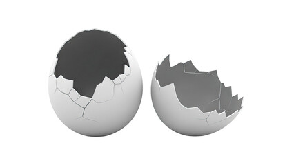 Broken White Egg Shells on White Background