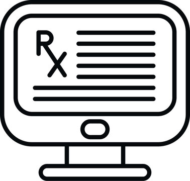 Computer screen showing rx symbol and text representing online medical prescription