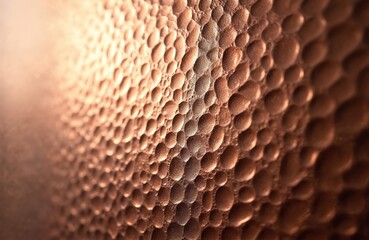 Hammered copper texture with reflective light. Detailed metallic surface has rounded bumps. Warm brown material offers deep relief. Old shiny metal background, rich patina effect.