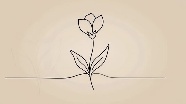 Botanical Flower Line Art featuring Minimal Flower Drawings Slowly Drawing and Fading with Elegant Botanical Design on Neutral Beige Background in Refined Organic Motion and Seamless Looping Animation