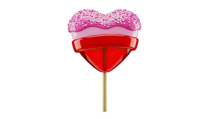 Heart-shaped lollipop with pink frosting and sprinkles