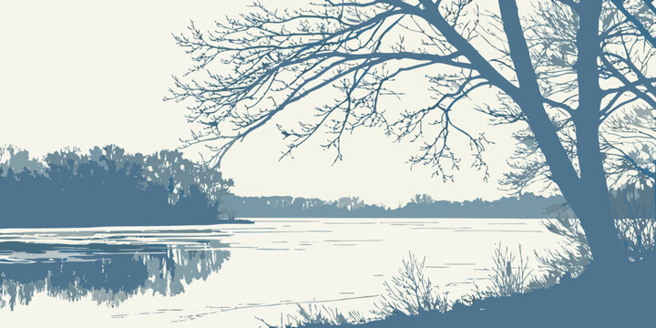 Serene lakeside silhouette