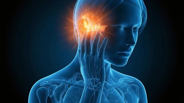 Medical animation of a woman suffering from tinnitus and hearing loss