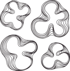 Fototapeta premium Four abstract organic shapes with layered contour lines