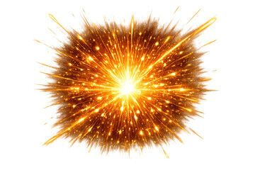 Obraz premium Bursting golden sparks radiating from central light source creating a fiery explosion effect on transparent background