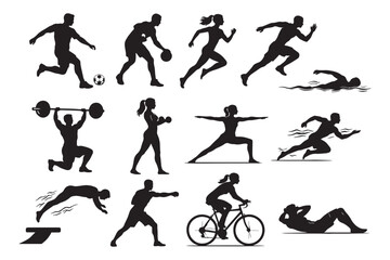 Obraz premium sport silhouettes set Sports and Fitness People Silhouettes Set Athletes Action Silhouette Collection Workout and Sports Silhouette Pack