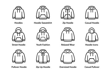 Fototapeta premium Collection of hoodie icons featuring various styles and designs