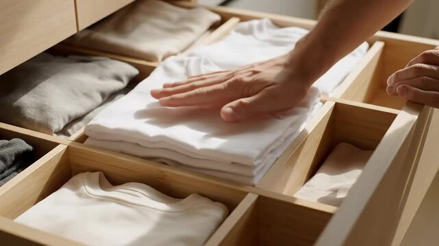 Organizing folded apparel neatly within a segmented drawer system for efficient storage