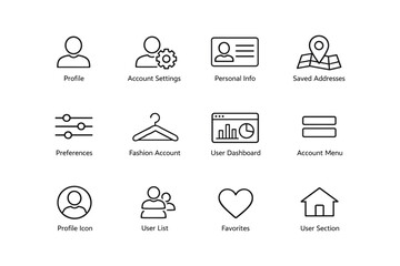 User interface icons set for profiles and accounts management
