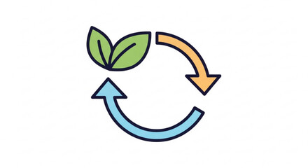 Eco friendly recycling symbol with green leaf and arrows on white background representing sustainability and environmental conservation