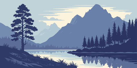 Serene mountain lake landscape