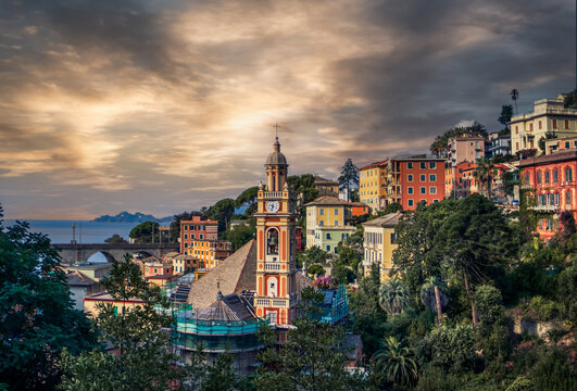 Panoramic view of Sestri Levante. Popular tourist destination next to the Genova, Liguria, Italy