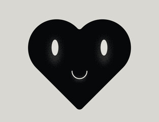 Smiling heart symbol. Love valentine concept. Black and white vector emoji illustration.