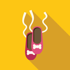 Pink ballet slippers icon with bows and ribbons on a yellow background © anatolir