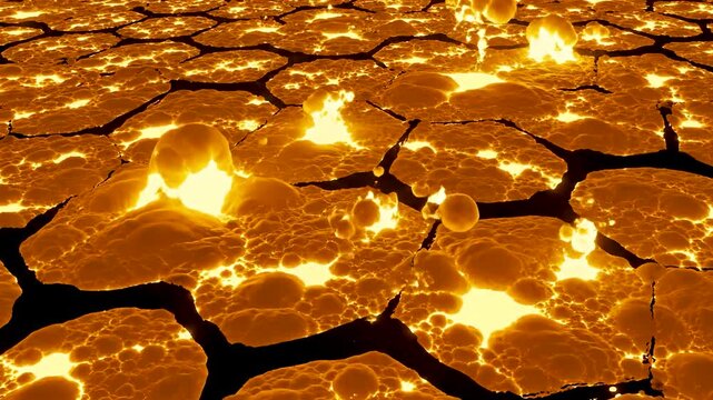 Extreme 8K macro of the Sun&rsquo;s photosphere showing thousands of golden plasma granules in slow, viscous motion with sharp dark borders