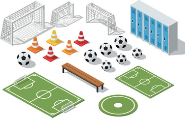 Isometric Soccer Field with Equipment and Accessories Illustration © Chico Store