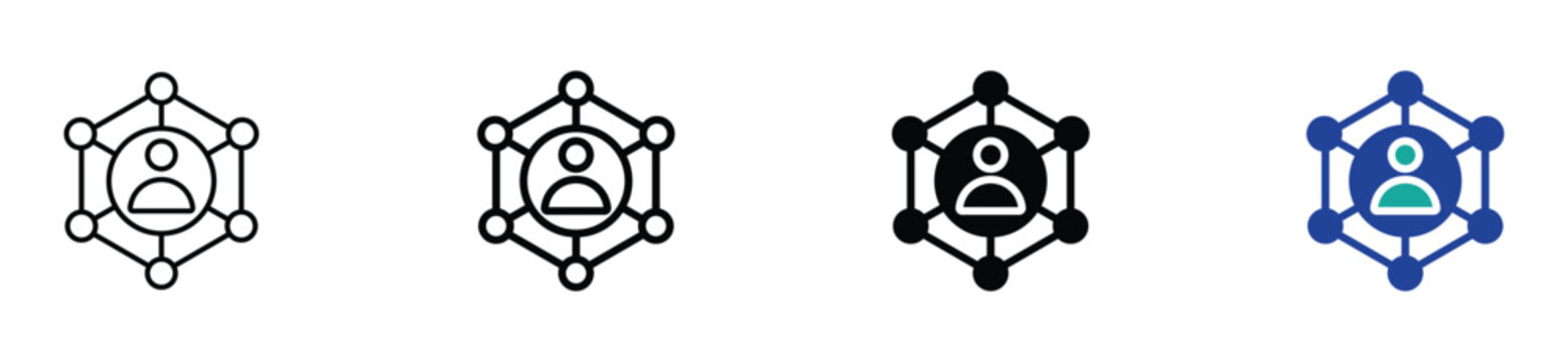 stakeholders Icon Set in Black and Blue on White Background