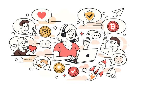 Image Generation. Web3 community management work. Community manager engaging members through chats and forums