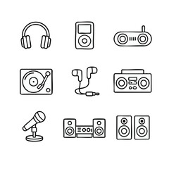 Fototapeta premium Set of audio devices and accessories icons