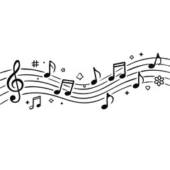 Musical notes flowing in a wavy pattern