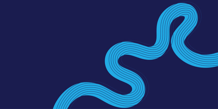 Abstract digital technology background design with vibrant blue parallel flowing lines creating a dynamic liquid wave pattern on a dark navy blue background