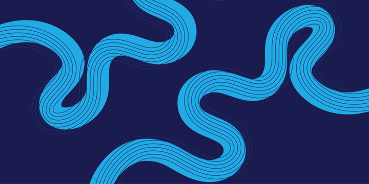 Abstract digital technology background with vibrant blue parallel flowing lines creating a dynamic liquid wave pattern on a dark navy blue backdrop