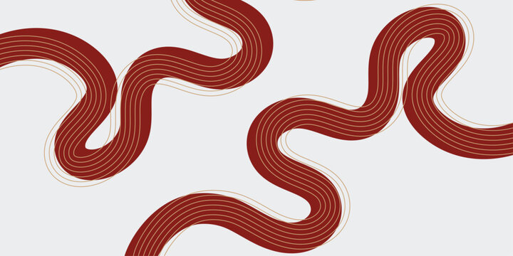 Abstract minimalist background featuring elegant maroon and gold parallel flowing lines with rhythmic curved wave patterns