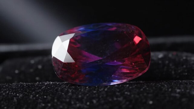 A faceted purple and pink spinel gemstone