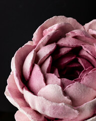 Obraz premium marshmallow in the form of a pink flower on a black background