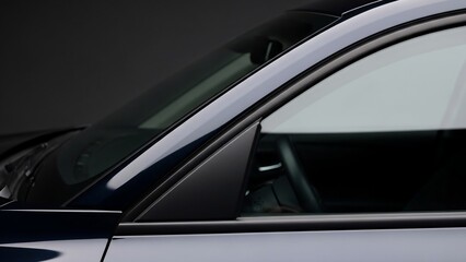 Close-up of a car window with reflection and shadow.