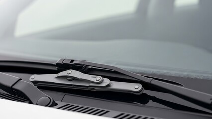 Car windshield wiper blade close-up on a vehicle.