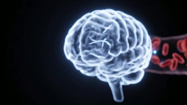 Digital representation of a healthy human brain receiving vital blood supply, symbolizing cognitive function, medical research, and neurological health concepts