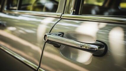 Luxury Car Door Handle with Chrome Finish and Reflections.