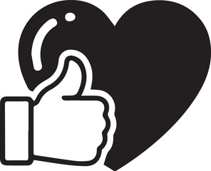 Obraz premium Like and Love Icon – Minimal Vector of Thumbs-Up Overlapping Heart for Social Media Reaction