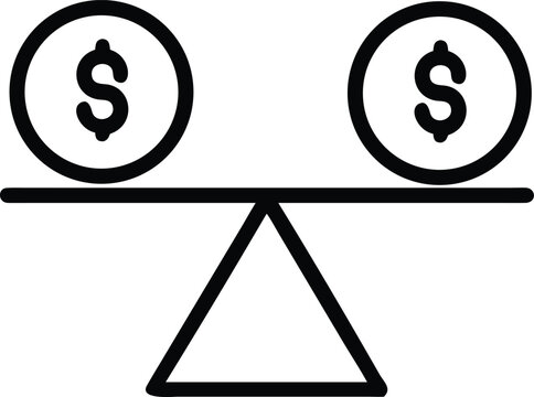 Financial balance, money equality, dollar sign scale, economic equilibrium vector icon
