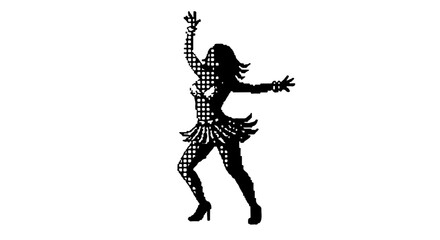 Fototapeta premium dancing woman silhouette in a retro pixel art style showcasing lively movement for party promotions and energetic club event invitations
