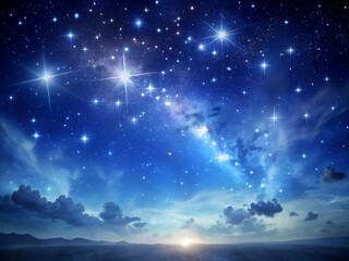 A stunning celestial night sky with stars and clouds at sunset or sunrise