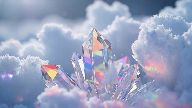 Glimmering Crystal Formation Surrounded by Soft Clouds