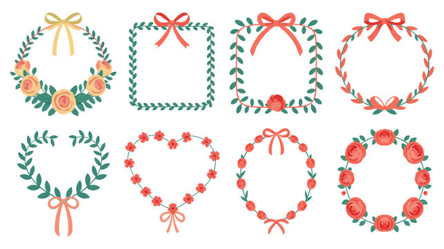 Christmas wreath frames and labels, candy cane border, heart garland, laurel ring, festive tag set, holiday party invitation template