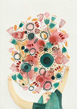 Girl holding a big bouquet of flowers