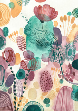 A fluid painting of flowers and plants 