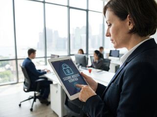 Secure access verified networking securityconceptcyber datatechnologyprotectioninternetnetworkdigital modern office professional businesswoman using Data protection and digital security concept