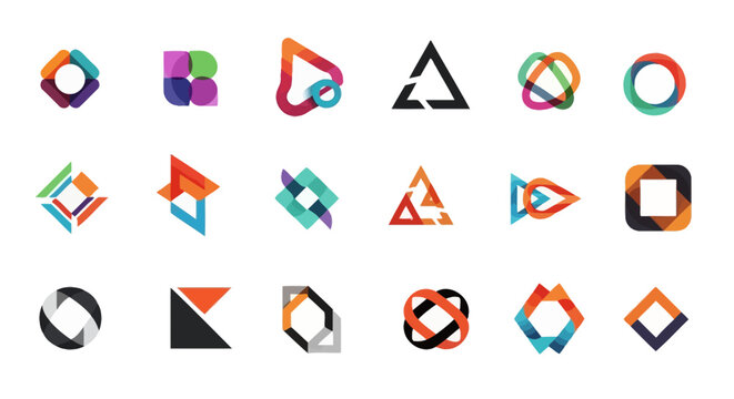 Collection of abstract geometric shapes and logos.
