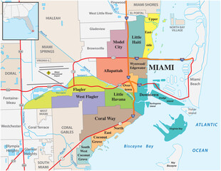 Current administrative map of the city of Miami, Florida, United States