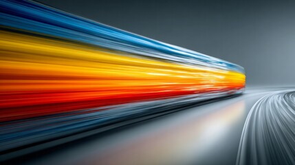 Colorful streaks of light blur across a dark background, suggesting rapid motion.
