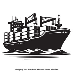 Obraz premium Sailing Ship Silhouette Vector Illustration in Black and White