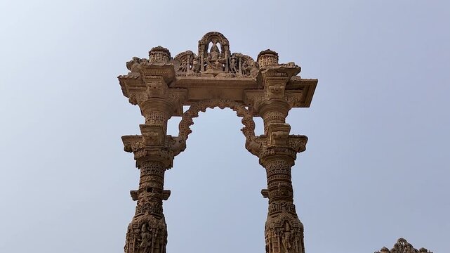 Vadnagar Gujarat India Narsinh Maheta Ni Chowri ancient stone pillars showcasing detailed carvings and Hindu heritage architecture, historic landmark for culture, religion, and travel content.