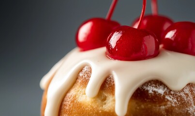Bun with white icing and cherry on top